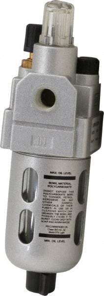PRO-SOURCE - 1/8" NPT, 145 Max psi Miniature Modular Lubricator - Polycarbonate Bowl with Metal Guard, with Sight Glass, Cast Aluminum Body, 16 CFM, 140°F Max Temp, 1.57" Wide x 5.31" High - Apex Tool & Supply