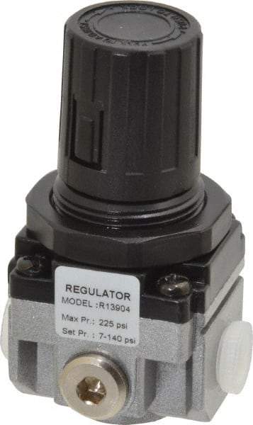 PRO-SOURCE - 1/8 NPT Port, 17 CFM, Aluminum Miniature Regulator - 7 to 145 psi Range, 220 Max psi Supply Pressure, 1/8" Gauge Port Thread, 1.56" Wide x 3.19" High - Apex Tool & Supply