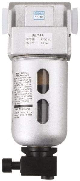 PRO-SOURCE - 3/8" Port, 5.51" High x 2.16" Wide Intermediate Filter with Polycarbonate Bowl, Automatic Drain - 80 SCFM, 145 Max psi, 140°F Max Temp, Modular Connection, Bowl Guard, 18 oz Bowl Capacity - Apex Tool & Supply