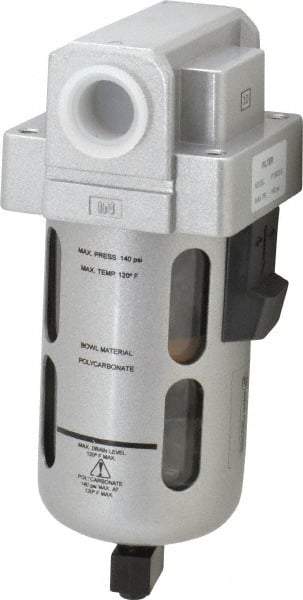 PRO-SOURCE - 1/2" Port, 6.77" High x 2-3/4" Wide, Standard FRL Filter with Polycarbonate Bowl & Manual Drain - 125 SCFM, 145 Max psi, 140°F Max, Modular Connection, Bowl Guard, 1.5 oz Bowl Capacity - Apex Tool & Supply