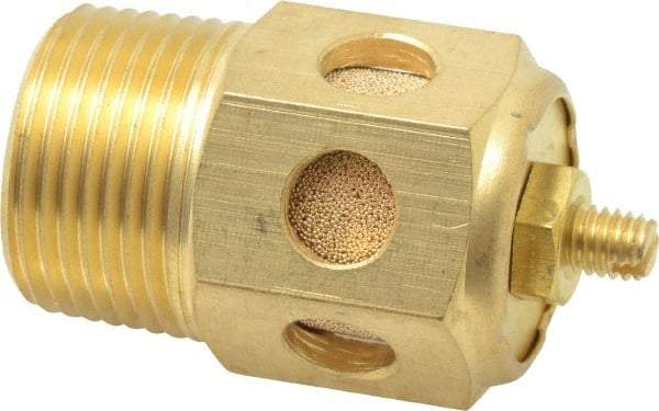 PRO-SOURCE - 3/4 Male NPT, 1-1/16" Hex, 2-3/8" OAL, Speed Control Muffler - 300 Max psi, 70 CFM, Brass - Apex Tool & Supply