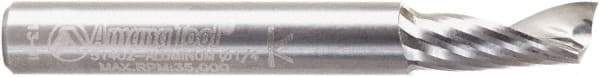 Amana Tool - 1/4" Cutting Diam x 5/8" Length of Cut, 1 Flute, Upcut Spiral Router Bit - Right Hand Cut, Solid Carbide, 2" OAL x 1/4" Shank Diam - Apex Tool & Supply