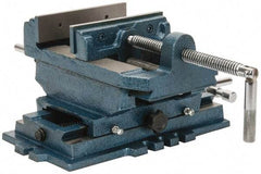 Interstate - 5-3/4" Jaw Opening Capacity x 1-1/2" Throat Depth, Horizontal Drill Press Vise - 6" Wide x 1-31/64" High Jaw, Cross Slide Base, Standard Speed, 11-1/2" OAL x 6.2" Overall Height, Cast Iron - Apex Tool & Supply