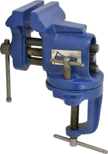 Gibraltar - 2-1/2" Jaw Width, 2-1/2" Opening Capacity, 1-5/8" Throat Depth, Cast Iron Swivel Bench Vise - Clamp-On Base Attachment - Apex Tool & Supply