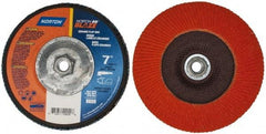 Norton - 80 Grit, 7" Disc Diam, 5/8-11 Center Hole, Type 27 Ceramic Flap Disc - Plastic Backing, Arbor Attaching System, Coated - Apex Tool & Supply