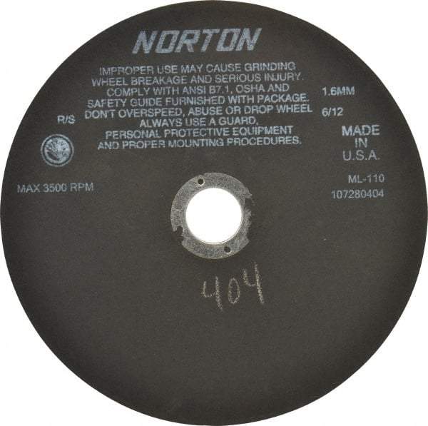 Norton - 10" Aluminum Oxide Cutoff Wheel - 0.063" Thick, 1-1/4" Arbor, 3,500 Max RPM, Use with Stationary Tools - Apex Tool & Supply