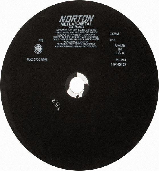 Norton - 13-3/4" Aluminum Oxide Cutoff Wheel - 0.098" Thick, 1-1/4" Arbor, 2,770 Max RPM, Use with Stationary Tools - Apex Tool & Supply