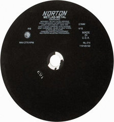 Norton - 13-3/4" Aluminum Oxide Cutoff Wheel - 0.098" Thick, 1-1/4" Arbor, 2,770 Max RPM, Use with Stationary Tools - Apex Tool & Supply