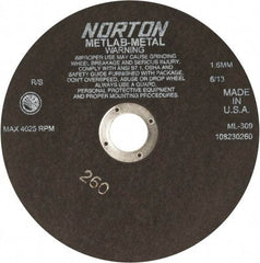 Norton - 9" Aluminum Oxide Cutoff Wheel - 0.063" Thick, 1-1/4" Arbor, 4,025 Max RPM, Use with Stationary Tools - Apex Tool & Supply