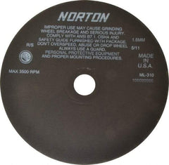 Norton - 10" Aluminum Oxide Cutoff Wheel - 0.063" Thick, 1-1/4" Arbor, 3,500 Max RPM, Use with Stationary Tools - Apex Tool & Supply