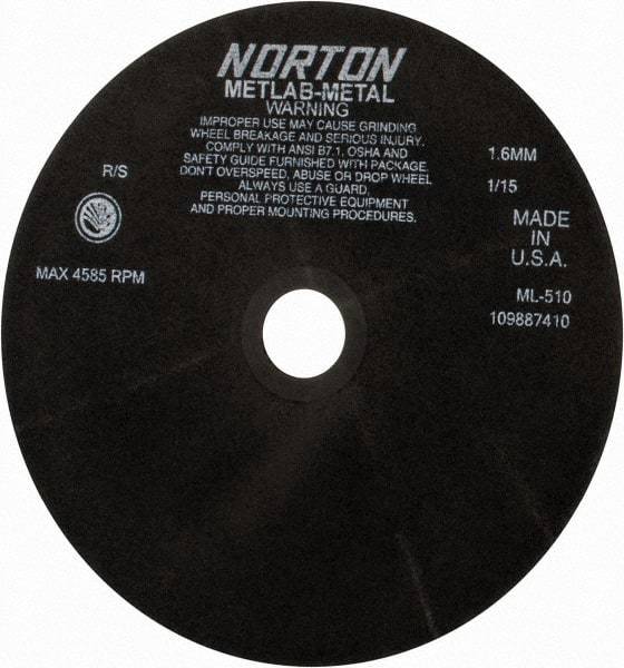 Norton - 10" Aluminum Oxide Cutoff Wheel - 0.063" Thick, 1-1/4" Arbor, 4,585 Max RPM, Use with Stationary Tools - Apex Tool & Supply