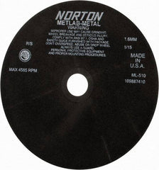 Norton - 10" Aluminum Oxide Cutoff Wheel - 0.063" Thick, 1-1/4" Arbor, 4,585 Max RPM, Use with Stationary Tools - Apex Tool & Supply