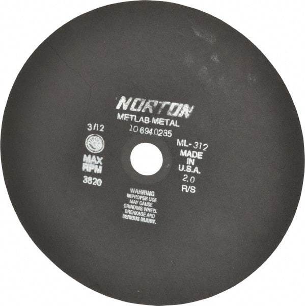 Norton - 12" Aluminum Oxide Cutoff Wheel - 0.078" Thick, 1-1/4" Arbor, 3,820 Max RPM, Use with Stationary Tools - Apex Tool & Supply