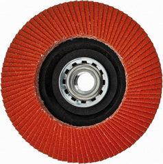 Norton - 120 Grit, 4-1/2" Disc Diam, 5/8-11 Center Hole, Type 27 Ceramic Flap Disc - Fiberglass Backing, Arbor Attaching System, Coated - Apex Tool & Supply