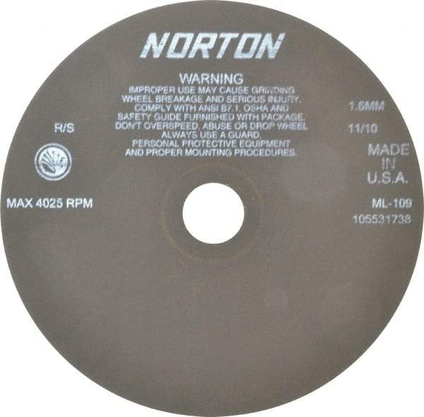 Norton - 9" Aluminum Oxide Cutoff Wheel - 0.063" Thick, 1-1/4" Arbor, 4,025 Max RPM, Use with Stationary Tools - Apex Tool & Supply