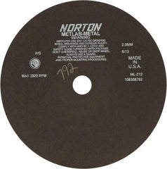 Norton - 12" Aluminum Oxide Cutoff Wheel - 0.078" Thick, 1-1/4" Arbor, 3,820 Max RPM, Use with Stationary Tools - Apex Tool & Supply