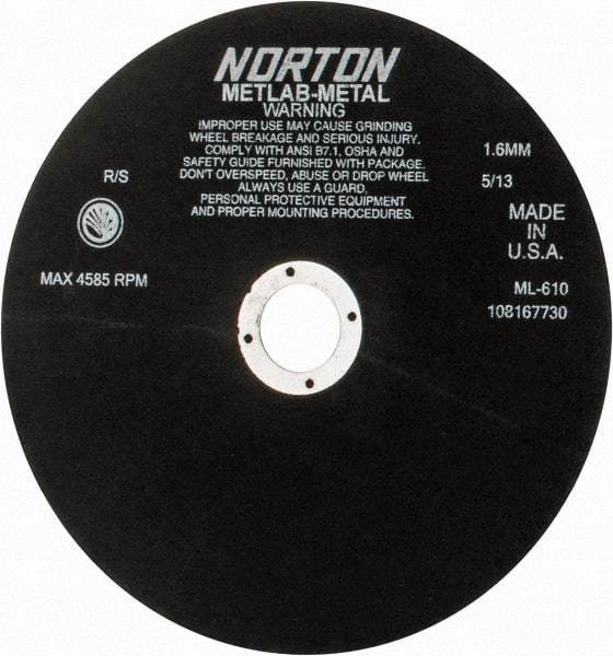 Norton - 10" Aluminum Oxide Cutoff Wheel - 0.063" Thick, 1-1/4" Arbor, 4,585 Max RPM, Use with Stationary Tools - Apex Tool & Supply