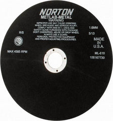 Norton - 10" Aluminum Oxide Cutoff Wheel - 0.063" Thick, 1-1/4" Arbor, 4,585 Max RPM, Use with Stationary Tools - Apex Tool & Supply