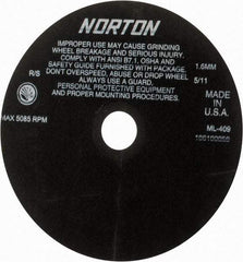 Norton - 9" Aluminum Oxide Cutoff Wheel - 0.063" Thick, 1-1/4" Arbor, 5,085 Max RPM, Use with Stationary Tools - Apex Tool & Supply