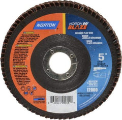 Norton - 40 Grit, 5" Disc Diam, 7/8" Center Hole, Type 27 Ceramic Flap Disc - Plastic Backing, Arbor Attaching System, Coated - Apex Tool & Supply