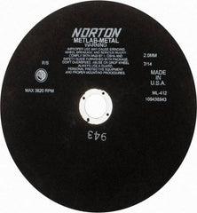 Norton - 12" Aluminum Oxide Cutoff Wheel - 0.078" Thick, 1-1/4" Arbor, 3,820 Max RPM, Use with Stationary Tools - Apex Tool & Supply