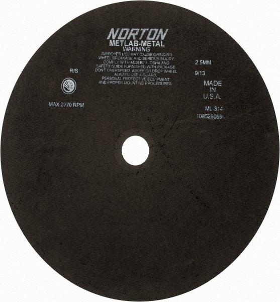 Norton - 13-3/4" Aluminum Oxide Cutoff Wheel - 0.098" Thick, 1-1/4" Arbor, 2,770 Max RPM, Use with Stationary Tools - Apex Tool & Supply