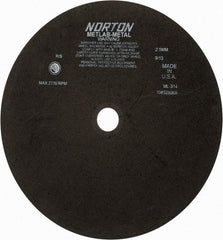 Norton - 13-3/4" Aluminum Oxide Cutoff Wheel - 0.098" Thick, 1-1/4" Arbor, 2,770 Max RPM, Use with Stationary Tools - Apex Tool & Supply