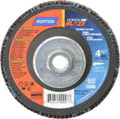 Norton - 80 Grit, 4-1/2" Disc Diam, 5/8-11 Center Hole, Type 27 Ceramic Flap Disc - Plastic Backing, Arbor Attaching System, Coated - Apex Tool & Supply