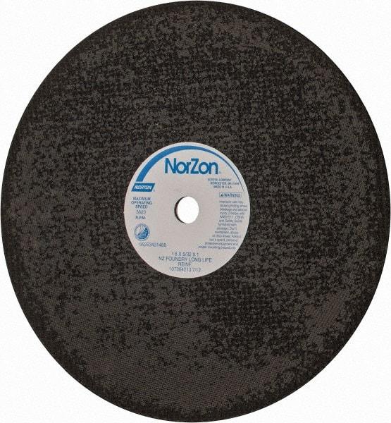 Norton - 16" Zirconia Alumina Cutoff Wheel - 5/32" Thick, 1" Arbor, 3,820 Max RPM, Use with Stationary Grinders - Apex Tool & Supply