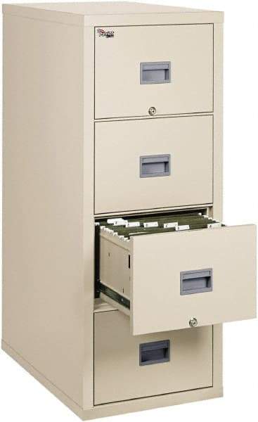 FireKing - 17-3/4" Wide x 52-3/4" High x 31-5/8" Deep, 4 Drawer Pedestal - Steel, Parchment - Apex Tool & Supply