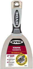Hyde Tools - Stiff Stainless Steel Stiff Chisel - 4" Blade Width, 4" Long Cushioned Grip/Hammerhead Plastic Overmold Handle - Apex Tool & Supply