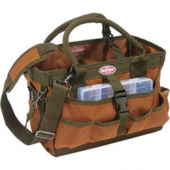 Bucket Boss - 12 Pocket Brown & Green Polyester Tool Tote - 16" Wide x 7" Deep x 8" High - Apex Tool & Supply