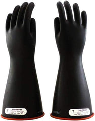Salisbury by Honeywell - Class 1, Size M (8), 14" Long, Rubber Lineman's Glove - 7,500 AC Max Use Voltage, 10,000 AC Test Voltage, Black, ASTM D120 - Apex Tool & Supply