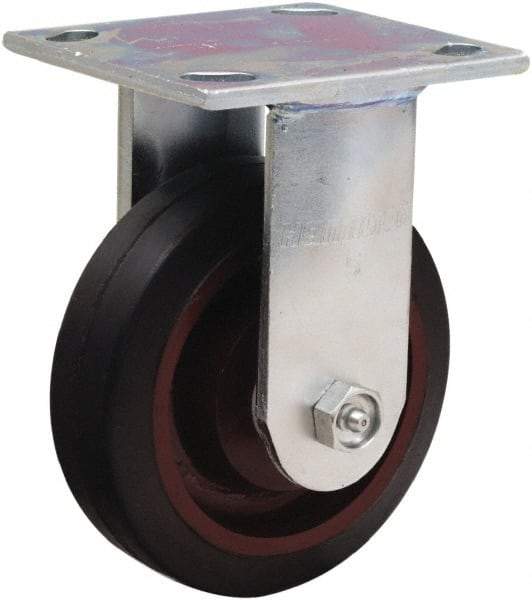 Hamilton - 5" Diam x 1-1/2" Wide x 6-1/8" OAH Top Plate Mount Rigid Caster - Rubber Mold on Cast Iron, 240 Lb Capacity, Straight Roller Bearing, 4 x 4-1/2" Plate - Apex Tool & Supply