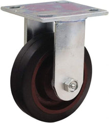 Hamilton - 5" Diam x 1-1/2" Wide x 6-1/8" OAH Top Plate Mount Rigid Caster - Rubber Mold on Cast Iron, 240 Lb Capacity, Straight Roller Bearing, 4 x 4-1/2" Plate - Apex Tool & Supply