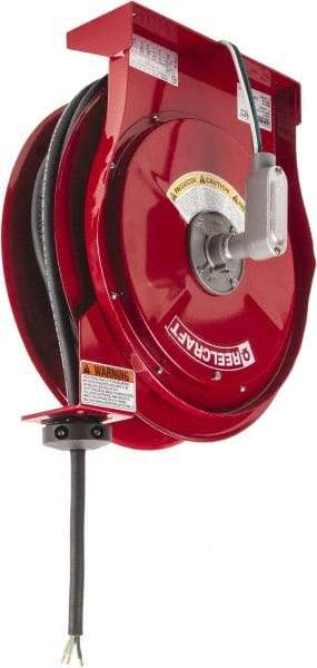 Reelcraft - 10 AWG, 50' Cable Length, Cord & Cable Reel with Flying Lead End - 0 Outlets, 30 Amps, 125 Volts, SEOOW Cable, Red Reel, Spring Driven Reel - Apex Tool & Supply