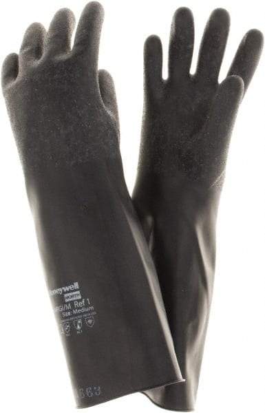 North - Size M (8), 14" Long, 14 mil Thick, Butyl Chemical Resistant Gloves - Rough Finish, Rolled Cuff, Black, FDA Approved - Apex Tool & Supply