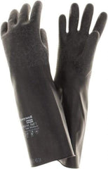 North - Size M (8), 14" Long, 14 mil Thick, Butyl Chemical Resistant Gloves - Rough Finish, Rolled Cuff, Black, FDA Approved - Apex Tool & Supply