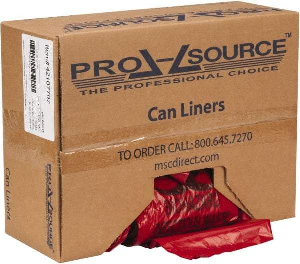 PRO-SOURCE - 16 Gal Capacity, Red, Hazardous Waste Bag - 1.3 mil Thick x 24" Wide x 31" High, Roll - Apex Tool & Supply