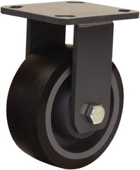 Hamilton - 5" Diam x 2" Wide x 6-1/2" OAH Top Plate Mount Rigid Caster - Polyurethane Mold onto Cast Iron Center, 1,360 Lb Capacity, Sealed Precision Ball Bearing, 4 x 4-1/2" Plate - Apex Tool & Supply