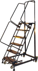 Ballymore - 93" 6 Step Ladder - Rolling Safety Ladder, 600 Lb Capacity, 60" Platform Height, 32" Base Width x 56" Base Depth, Serrated - Apex Tool & Supply