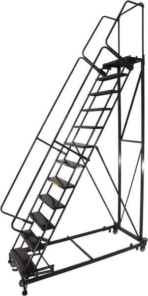 Ballymore - 163" 13 Step Ladder - Rolling Safety Ladder, 600 Lb Capacity, 130" Platform Height, 32" Base Width x 101" Base Depth, Expanded Metal Tread - Apex Tool & Supply