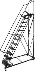 Ballymore - 183" 15 Step Ladder - Rolling Safety Ladder, 600 Lb Capacity, 150" Platform Height, 32" Base Width x 113" Base Depth, Serrated - Apex Tool & Supply