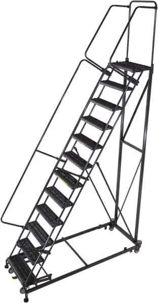 Ballymore - 153" 12 Step Ladder - Rolling Safety Ladder, 600 Lb Capacity, 120" Platform Height, 32" Base Width x 94" Base Depth, Serrated - Apex Tool & Supply