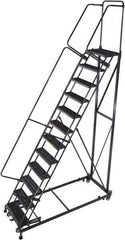 Ballymore - 153" 12 Step Ladder - Rolling Safety Ladder, 600 Lb Capacity, 120" Platform Height, 32" Base Width x 94" Base Depth, Serrated - Apex Tool & Supply