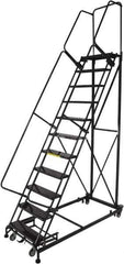 Ballymore - 143" 11 Step Ladder - Rolling Safety Ladder, 600 Lb Capacity, 110" Platform Height, 32" Base Width x 87" Base Depth, Expanded Metal Tread - Apex Tool & Supply