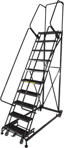 Ballymore - 133" 10 Step Ladder - Rolling Safety Ladder, 600 Lb Capacity, 100" Platform Height, 32" Base Width x 81" Base Depth, Serrated - Apex Tool & Supply