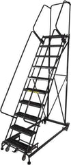 Ballymore - 133" 10 Step Ladder - Rolling Safety Ladder, 600 Lb Capacity, 100" Platform Height, 32" Base Width x 81" Base Depth, Serrated - Apex Tool & Supply