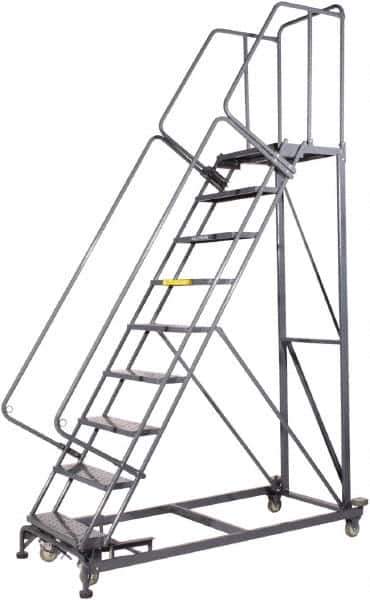 Ballymore - 123" 9 Step Ladder - Rolling Safety Ladder, 600 Lb Capacity, 90" Platform Height, 32" Base Width x 75" Base Depth, Expanded Metal Tread - Apex Tool & Supply