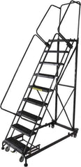 Ballymore - 123" 9 Step Ladder - Rolling Safety Ladder, 600 Lb Capacity, 90" Platform Height, 32" Base Width x 75" Base Depth, Serrated - Apex Tool & Supply